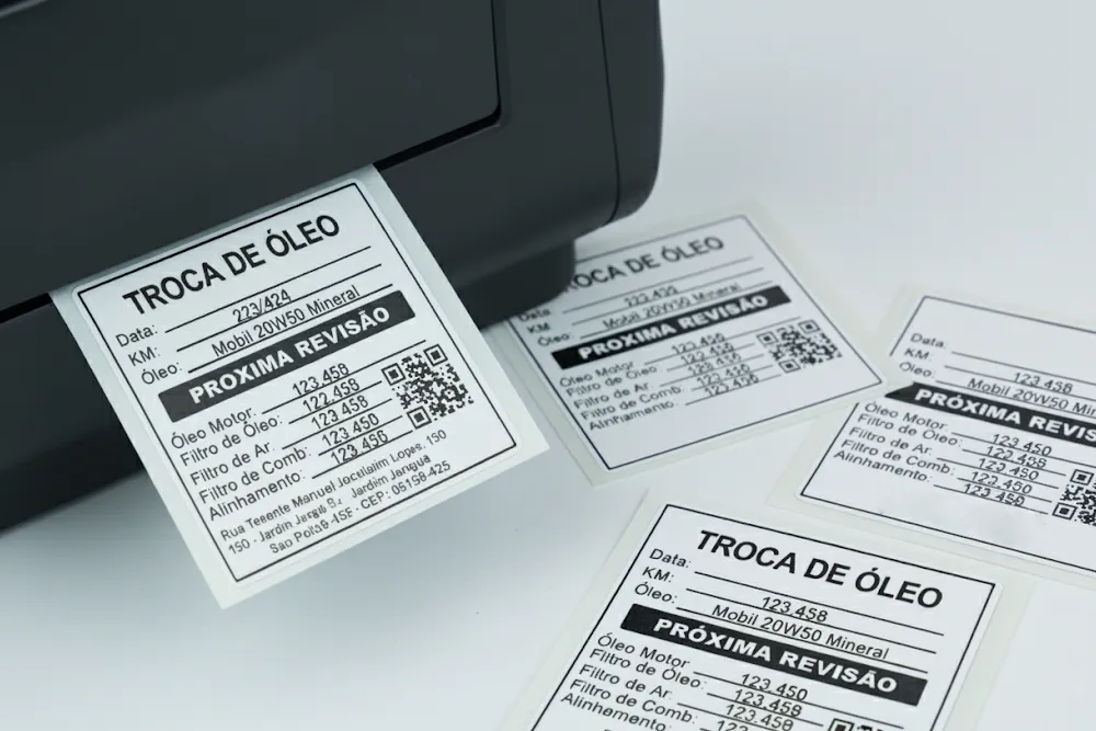 Etiqueta para troca de óleo